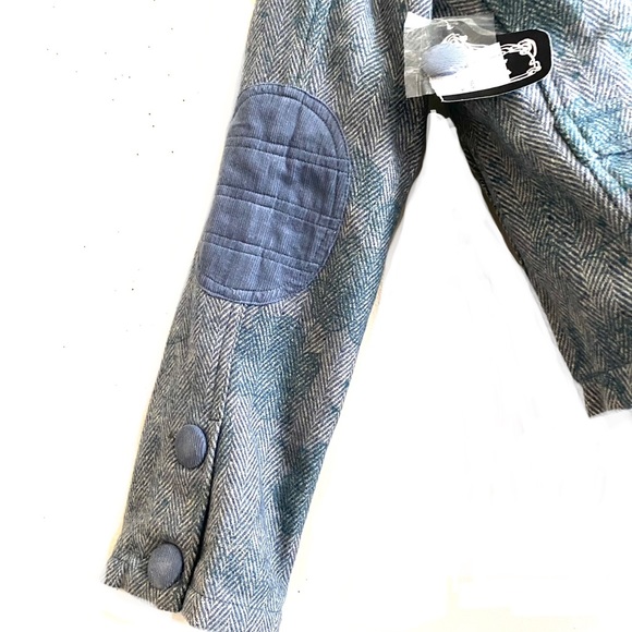 NWT ANGIE elbow patch blazer GRAY tweed cotton floral lining button cuffs size - Picture 2 of 14